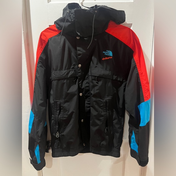 The North Face 90 Extreme Rain Jacket Women Size S Mens Xs Black Red Blue - Picture 1 of 9